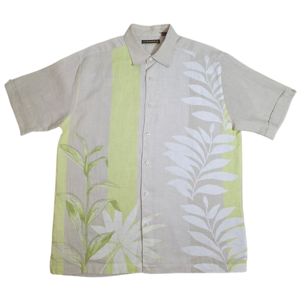 Cubavera 100% Linen Guayabera Camp Shirt Mens Large Tropical Hawaiian Resort